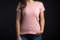 Model wearing a pink t-shirt