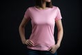 Model wearing a pink t-shirt