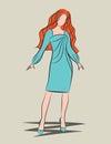 Model woman in Blue dresses vector illustration, fashion design, Hand drawn vector, Girl in a Blue dress sketch, Women Stylish ele Royalty Free Stock Photo