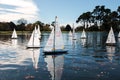 Model yachts on a lake, Christchurch, New Zealand