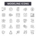 Modeling concept line icons, signs, vector set, linear concept, outline illustration