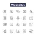 Modeling line vector icons and signs. Modeling, Simulation, Constructing, Shaping, Synthesizing, Representing, Rendering