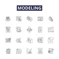 Modeling line vector icons and signs. Modeling, Simulation, Constructing, Shaping, Synthesizing, Representing, Rendering Royalty Free Stock Photo