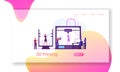 Modeling Printing Progress Innovation Website Landing Page. Developers and Engineers using 3d Printer for Creating Model Royalty Free Stock Photo