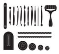 Modelling Tools for Icing & Decorating Sugarpaste, Marzipan, Pastillage. Tools for cake decorating. Birthday cake vector