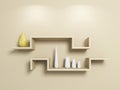 Modeln shelves with white and yellow vases. Royalty Free Stock Photo