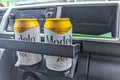 Modelo beer can in the car Playa del Carmen Mexico