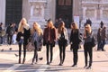 Models backstage off duty in the street milan