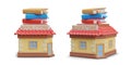 Models of bookstore in different positions. 3d realistic building