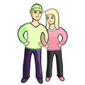 Models of a pair of girls and men arm in arm. vector illustration