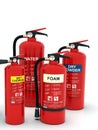 Fire extinguishers group, various types Royalty Free Stock Photo