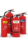 Fire extinguishers group, various types Royalty Free Stock Photo