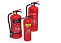 Fire extinguishers group, various types Royalty Free Stock Photo