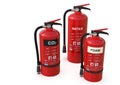 Fire extinguishers group, various types Royalty Free Stock Photo