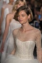 Models walk the runway finale during the Amsale Bridal Spring 2020 fashion collection Royalty Free Stock Photo