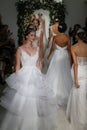 Models walk the runway finale at the Anne Barge Fall 2014 Bridal collection show Royalty Free Stock Photo