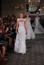 Models walk the runway finale at the Mira Zwillinger Spring 2015 Bridal collection show Royalty Free Stock Photo