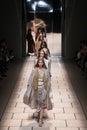 Models walk the runway during the Trussardi show