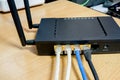 Modem router network hub with cable connecting Royalty Free Stock Photo