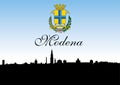 Modena city, Italy, skyline silhouette and coat of arms