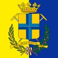 Modena city official coat of arms on the flag, Italy