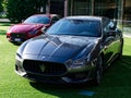 Front view of Maserati Ghibli sport car showcased at Maserati Headquarters. Modena, Italy