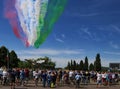 Frecce Tricolore, acrobatic air force patrol of the Italian air force, evolutions with Italian tricolor smoke trails