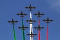 Frecce Tricolore, acrobatic air force patrol of the Italian air force, evolutions with Italian tricolor smoke trails