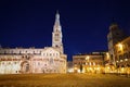 Modena, night view of Piazza Grande, Cathedral and Ghirlandina tower, Unesco