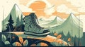 a modenr hiking shoe artstyle, illustration for design, ai generated image