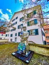 The moder sculpture to Huldrych Zwingli at St. Peter Church, on April 3 in Zurich, Switzerland Royalty Free Stock Photo