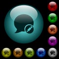 Moderate blog comment icons in color illuminated glass buttons