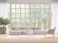 Moderm living room with blurry nature view background 3d render Royalty Free Stock Photo