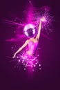 Modern abstract art collage of a woman with disco ball Royalty Free Stock Photo