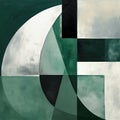 Modern Abstract Art: Green, White, And Black Squares With Curvilinear Shapes