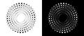 Modern abstract background. Halftone dots in circle form. Sun concept. Vector dotted frame. Design element or icon. Black shape on Royalty Free Stock Photo