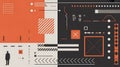 Modern Abstract Background: Orange, Black, White Geometric Patterns & Data UI Elements Royalty Free Stock Photo