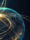Modern abstract background with a stylized globe and glowing lines symbolizing international relations and connections Royalty Free Stock Photo