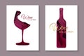 Card templates for wine tasting invitation or poster or banner or presentation with red glass and bottle in Royalty Free Stock Photo