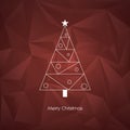 Modern abstract christmas tree vector card template with line art xmas holiday symbol on low poly background.