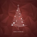 Modern abstract christmas tree vector card template with line art xmas holiday symbol on low poly background.
