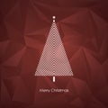 Modern abstract christmas tree vector card template with line art xmas holiday symbol on low poly background.