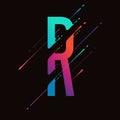 Modern abstract colorful alphabet. Dynamic liquid ink splashes letter. Vector design element for your art. Letter R