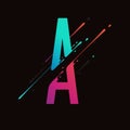 Modern abstract colorful alphabet. Dynamic liquid ink splashes letter. Vector design element for your art. Letter A