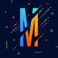 Modern abstract colorful alphabet with minimal design. Letter M. Abstract background with cool bright geometric elements