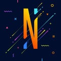 Modern abstract colorful alphabet with minimal design. Letter N. Abstract background with cool bright geometric elements