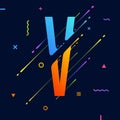 Modern abstract colorful alphabet with minimal design. Letter V. Abstract background with cool bright geometric elements