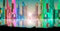 Modern abstract colorful city with reflection in water and black land silhouette. City with star, conceptual illustration Royalty Free Stock Photo