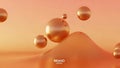 Modern Abstract 3D Background with Golden Spheres and Wavy Orange Surface Royalty Free Stock Photo