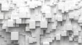 A modern abstract 3D pattern of white cubes arranged in a structured, geometric design with soft lighting